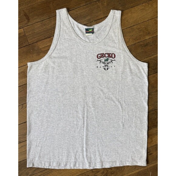 Vtg Gecko Hawaii Tank Top Mens XL Grey EUC Single Stitch USA Surf Island - Picture 2 of 8